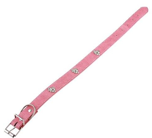 53cm Single Fastening Adjustable Footprint Leather Dog Collar Belt Pink